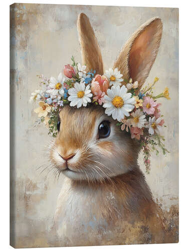 Canvas print Vintage Easter Bunny with Floral Wreath
