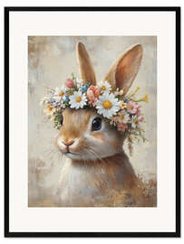 Innrammet kunsttrykk Vintage Easter Bunny with Floral Wreath