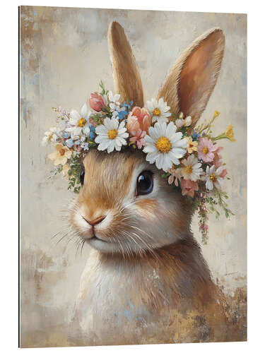 Tableau en plexi-alu Vintage Easter Bunny with Floral Wreath