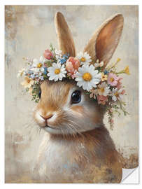 Adesivo murale Vintage Easter Bunny with Floral Wreath