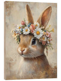 Trätavla Vintage Easter Bunny with Floral Wreath - TAlex