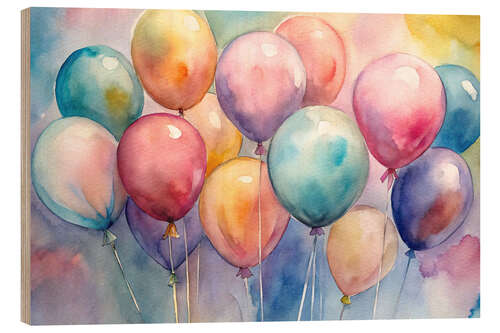 Obraz na drewnie Watercolour Balloons