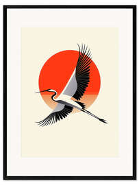 Gerahmter Kunstdruck Kranich im Flug