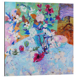 Alubild Stillleben mit Blumen und Kaffee