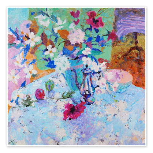 Poster Still life with flowers and coffee