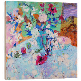 Obraz na drewnie Still life with flowers and coffee