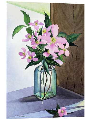 Stampa su vetro acrilico Still life with pink clematis