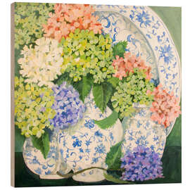 Wood print Hydrangeas