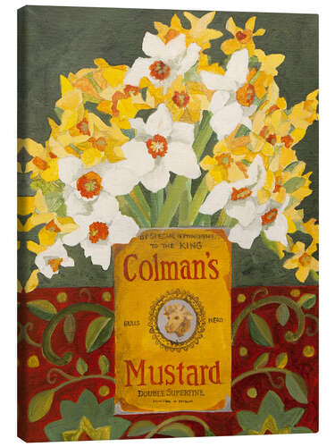 Canvas print White and yellow daffodils in Colman's mustard tin