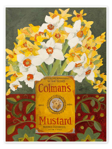 Plakat White and yellow daffodils in Colman's mustard tin