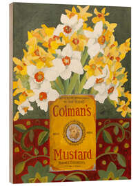 Wood print White and yellow daffodils in Colman's mustard tin - Jennifer Abbott