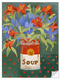 Självhäftande poster Iris and Alstroemeria in Campbell's soup can - Jennifer Abbott