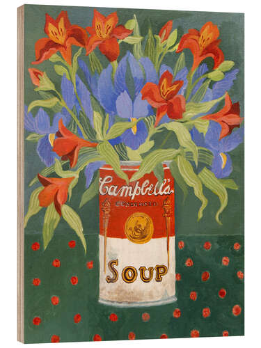 Print på træ Iris and Alstroemeria in Campbell's soup can