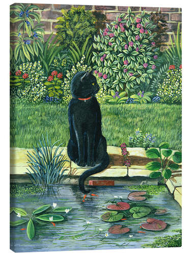 Stampa su tela Black cat at a pond