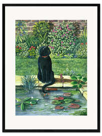 Framed art print Black cat at a pond