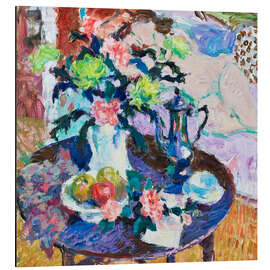 Alubild Stillleben mit Chrysanthemen, Rosen und Kaffeekanne III - Hugo Grenville