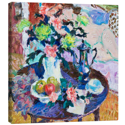 Canvas print Still Life with Chrysanthemums, Roses and Coffee Pot III