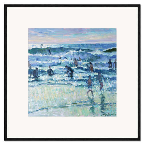 Framed art print Surfing at Polzeath in the evening light