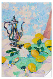 Sticker mural Still Life With Lemons, Coffee Pot and White Rose - Hugo Grenville