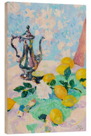 Holzbild Stillleben mit Zitronen, Kaffeekanne und weißer Rose - Hugo Grenville