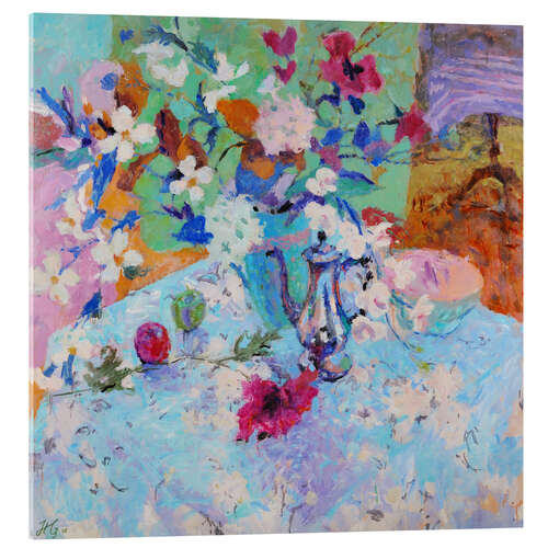 Acrylglasbild Stillleben mit Krug von Mohnblumen und Lilien