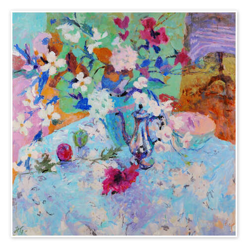 Poster Still Life with Jug of Poppies and Lillies