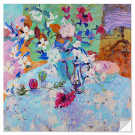 Wandsticker Stillleben mit Krug von Mohnblumen und Lilien