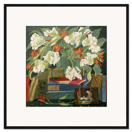 Gerahmter Kunstdruck Tulpen, Bücher und Postkarten