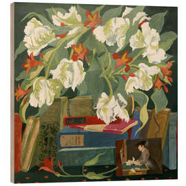 Quadro de madeira Tulips, Books and Postcards - Jennifer Abbott