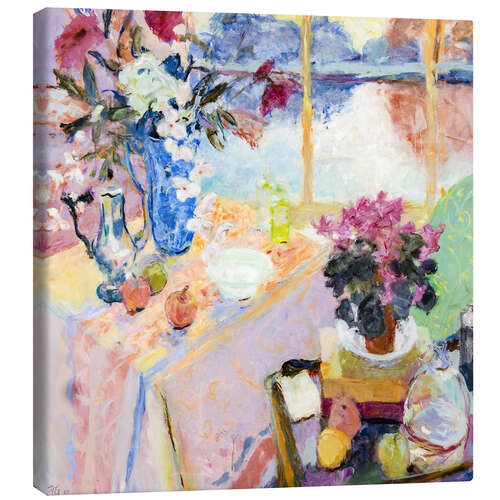 Canvas print Still Life With Flowers, Coffee Pot and Evening Light