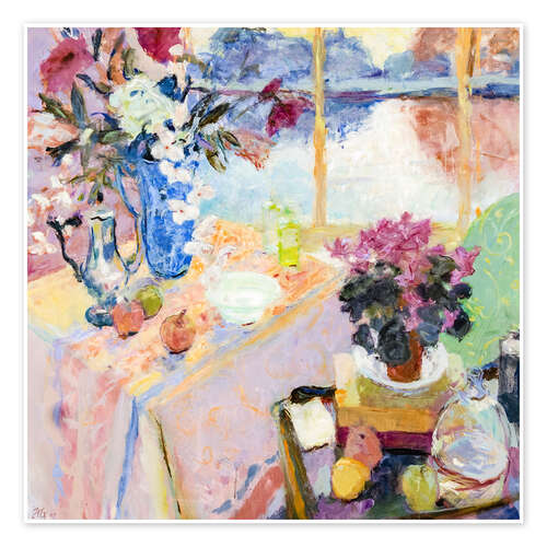 Poster Still Life With Flowers, Coffee Pot and Evening Light