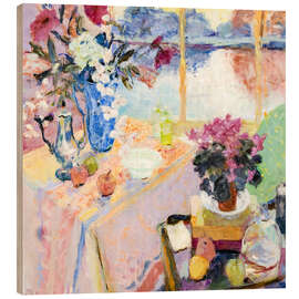 Holzbild Stillleben mit Blumen, Kaffeekanne und Abendlicht - Hugo Grenville