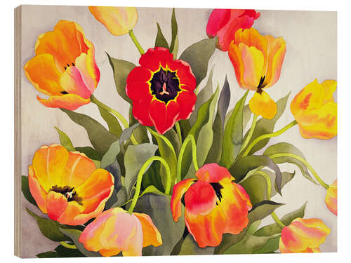 Holzbild Orange and Red Tulips