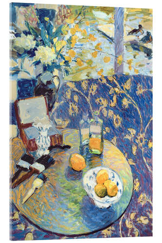 Stampa su vetro acrilico Flowers and Cluttered Tray