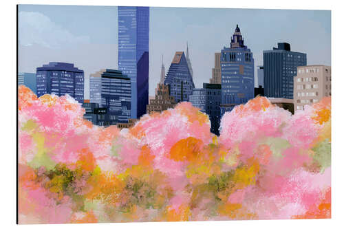 Stampa su alluminio New York and cherry blossoms