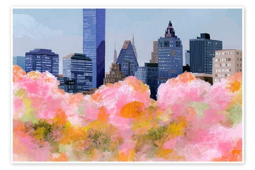 Poster New York and cherry blossoms