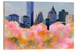 Tableau en bois New York and cherry blossoms