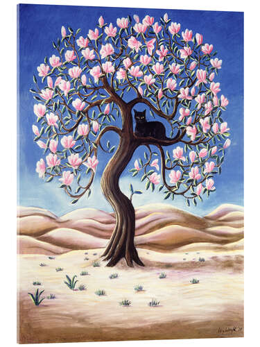 Akryylilasitaulu Black Cat in a Magnolia Tree