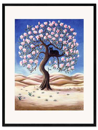 Framed art print Black Cat in a Magnolia Tree