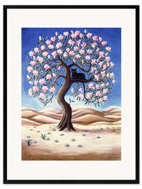 Framed art print Black Cat in a Magnolia Tree - Liz Wright
