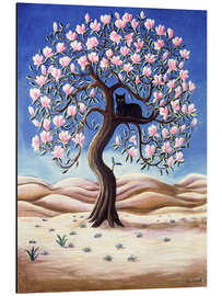 Magnettafel Schwarze Katze auf einem Magnolienbaum