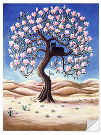 Wandsticker Schwarze Katze auf einem Magnolienbaum