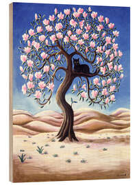 Wood print Black Cat in a Magnolia Tree - Liz Wright