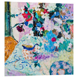 Hartschaumbild Stillleben in Blau und Rosa