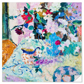 Wandsticker Stillleben in Blau und Rosa