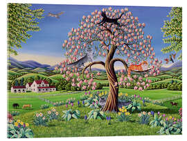 Akryylilasitaulu Cats in a magnolia tree