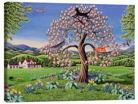 Lærredsbillede Cats in a magnolia tree