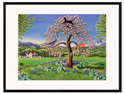 Framed art print Cats in a magnolia tree