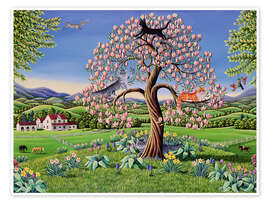 Póster Cats in a magnolia tree
