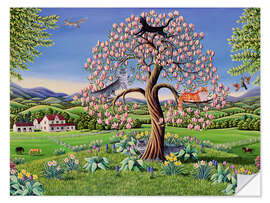 Wandsticker Katzen in einem Magnolienbaum